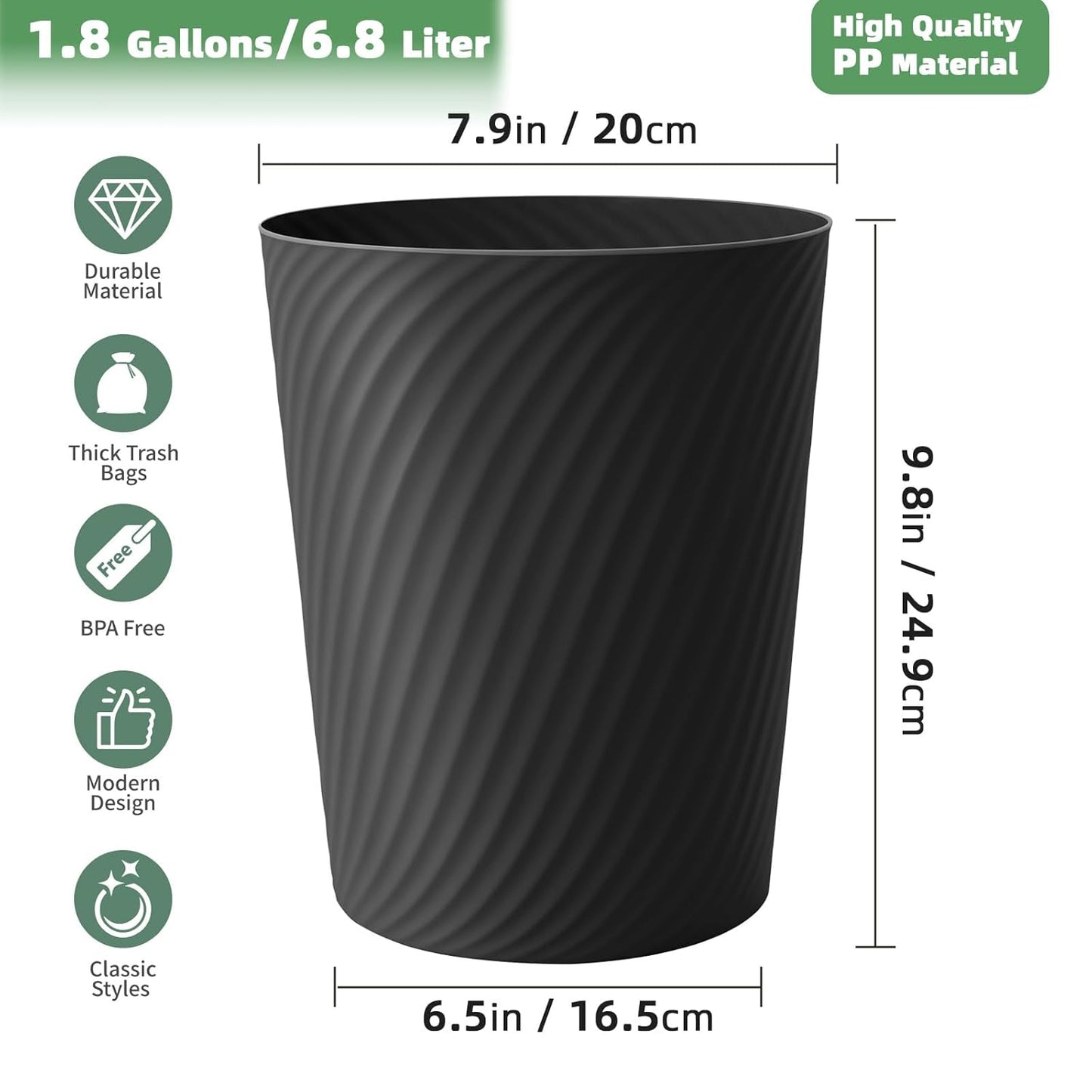 Small Trash Can 3 Pack 1.8 Gallons, Bathroom Trash Can & Garbage Can with 6 Trash Bags, Bedroom