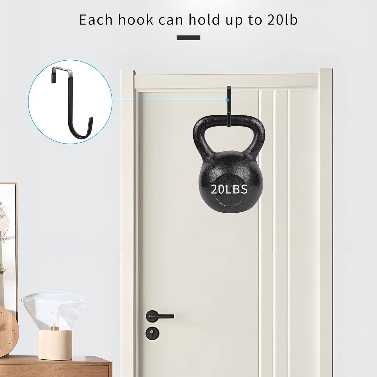 FYY 6PCS Over The Door Hooks, Door Hangers Hooks with Rubber Prevent Scratches Heavy Duty Organizer