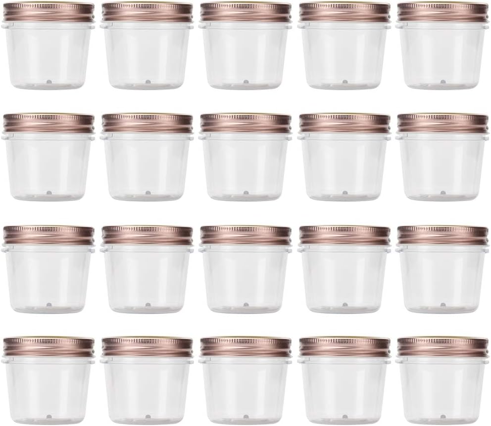 novelinks 4 oz Clear Plastic Jars with Rose Gold Lids – Small Round Refillable Storage Containers