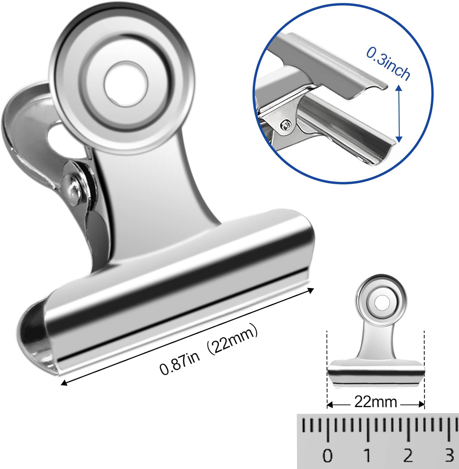 30 Pack Small Bull Clips 0.87 Inch Mini Metal Hinge Clips Binder Paper Hinge Clip for Office, Home