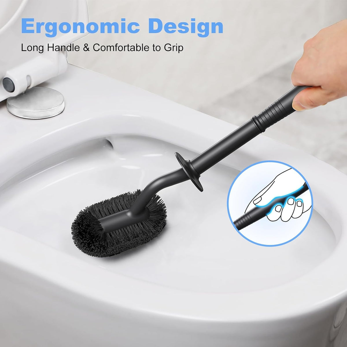 HAMITOR Toilet Bowl Brush Holder Set: Curved Design with Holder for Deep Cleaning Under Rim