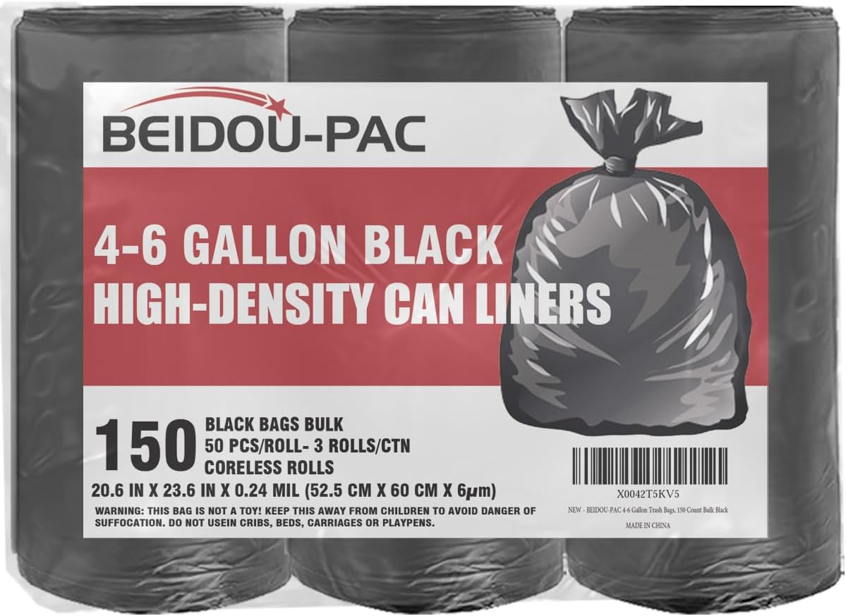 4-6 Gallon Trash Bags, 150 Count Black Garbage bags, Multi-purpose Trash Can Bin Liners for