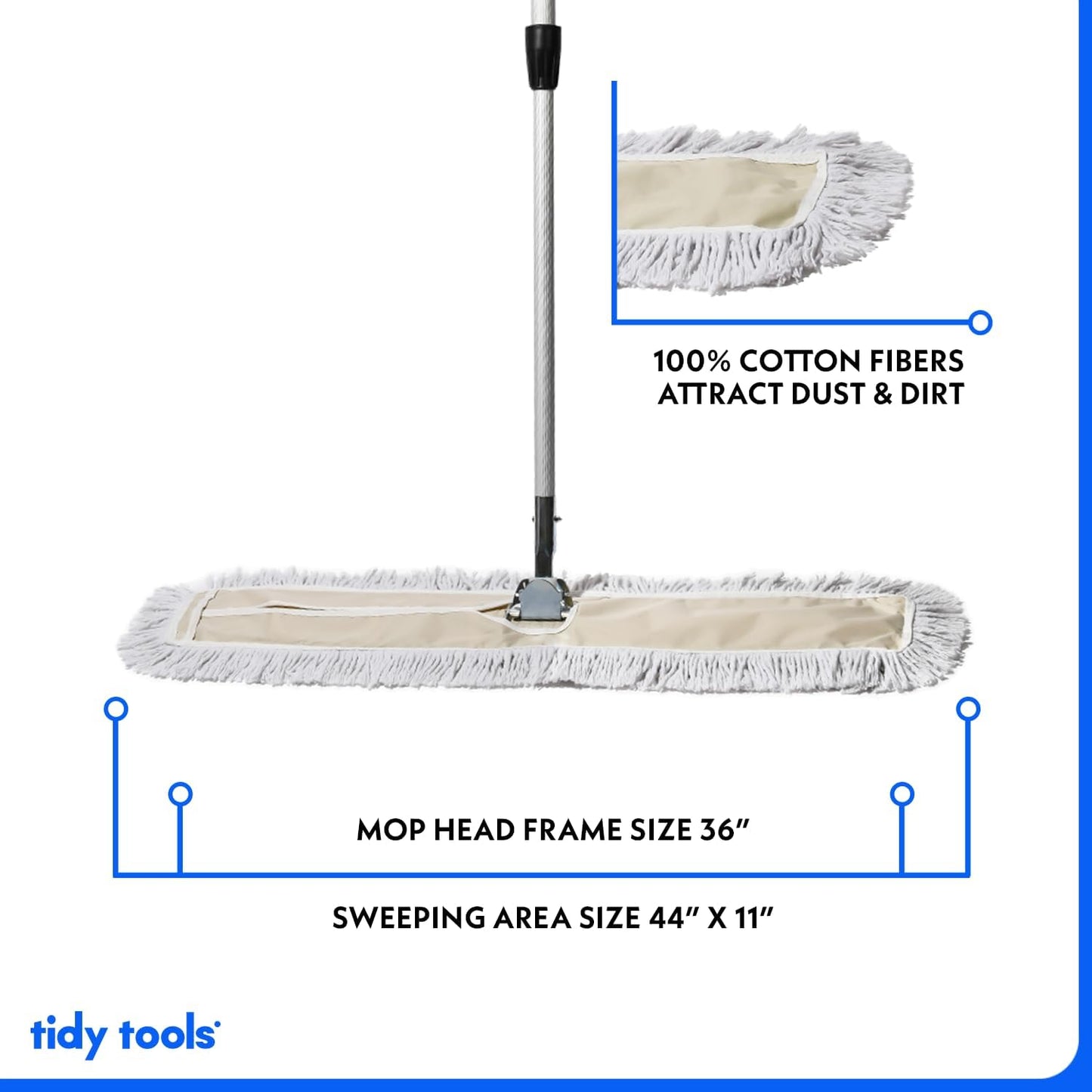Commercial Dust Mop – 36 Inch Floor Sweeper for Hardwood, Reusable Cotton Mop Head, Extendable
