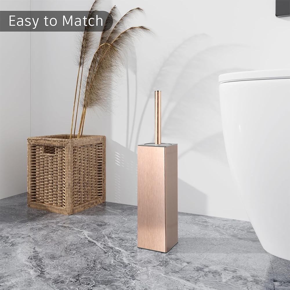 BGL Standing Toilet Brush and Holder Rose Gold Aluminium Toilet Bowl Cleaner Brush and Holder for