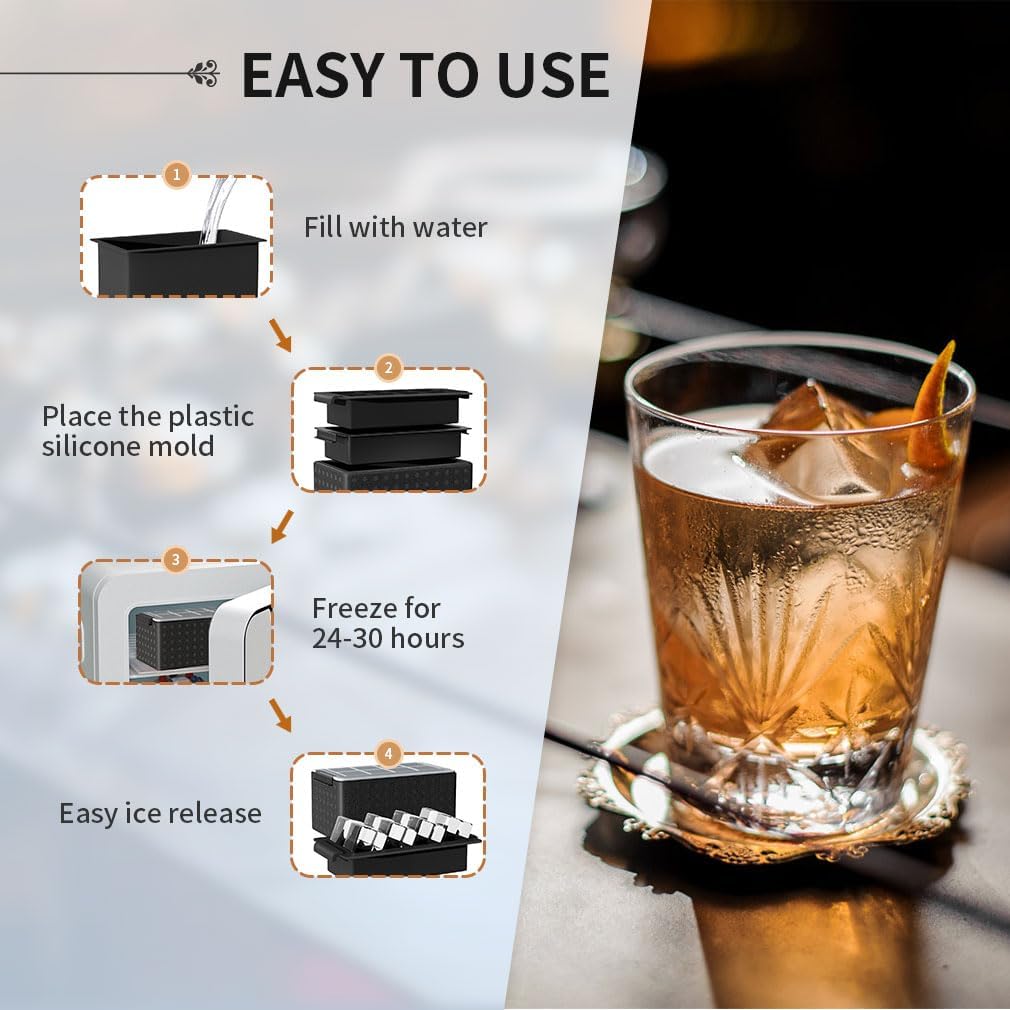 Clear Ice Cube Tray for Whiskey: FDDBI 2Inch Clear Ice Cube Maker - Silicone Large Ice Cube Tray
