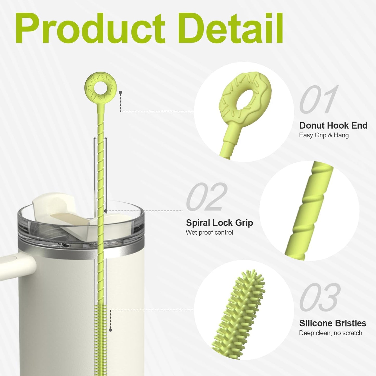 YOTIME Silicone Straw Cleaner Brush, 2 Pcs Reusable Straw Brush(6mm+9mm) for Cleaning Narrow & Wide