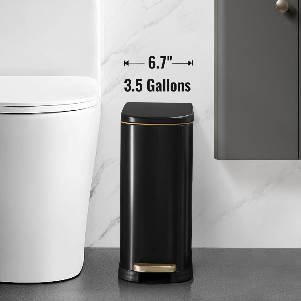 Bathroom Trash Can with Soft-Close Lid 3.5 Gallon Stainless Steel Garbage Can with Removable Inner