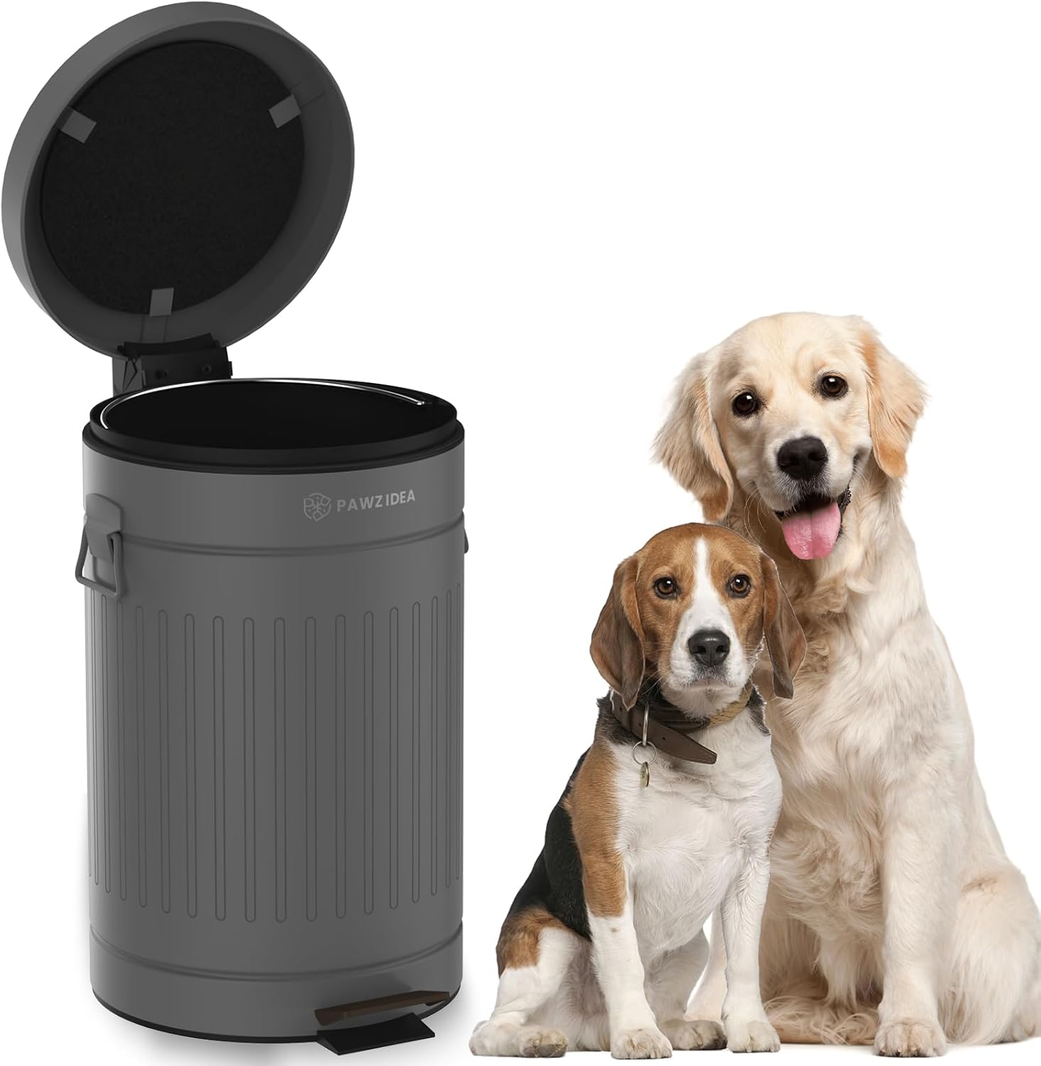PAWZIDEA Dog Poop Trash Can Outside Odor Control, 3.1Gallon Large Pet Poop Can Outdoor with Lid No