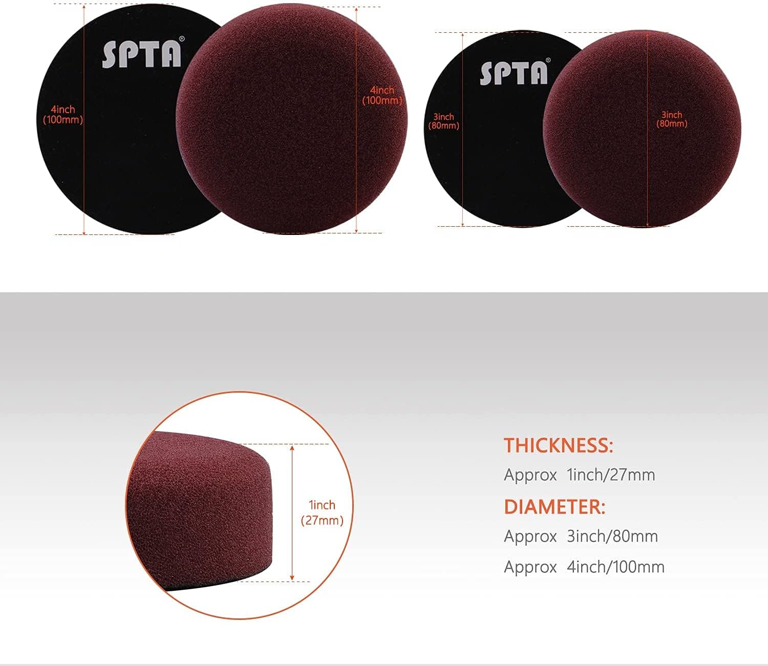 SPTA Mini Orbital Polisher - 3 Inch 10mm/780W Variable Speed Dual Action With Polishing Pads