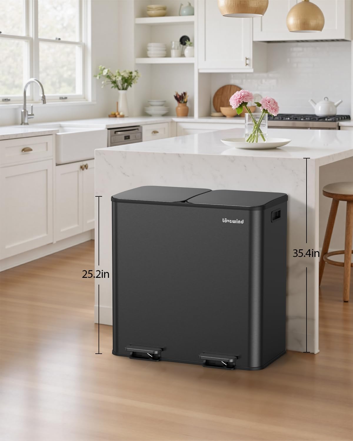 Lovewind Trash Can, 2 x 10.5 Gallon (2 x 40 L) Garbage Can for Kitchen Dual Compartment Recycling