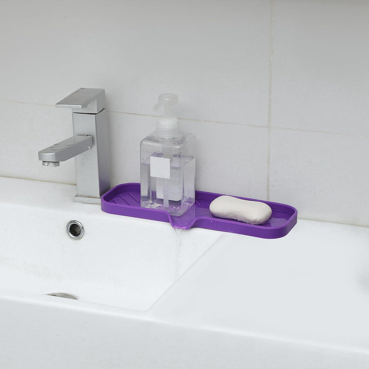 Silicone Bathroom Soap Dishes with Drain Spout-Bathroom and Kitchen Sink Organizer,Sponge