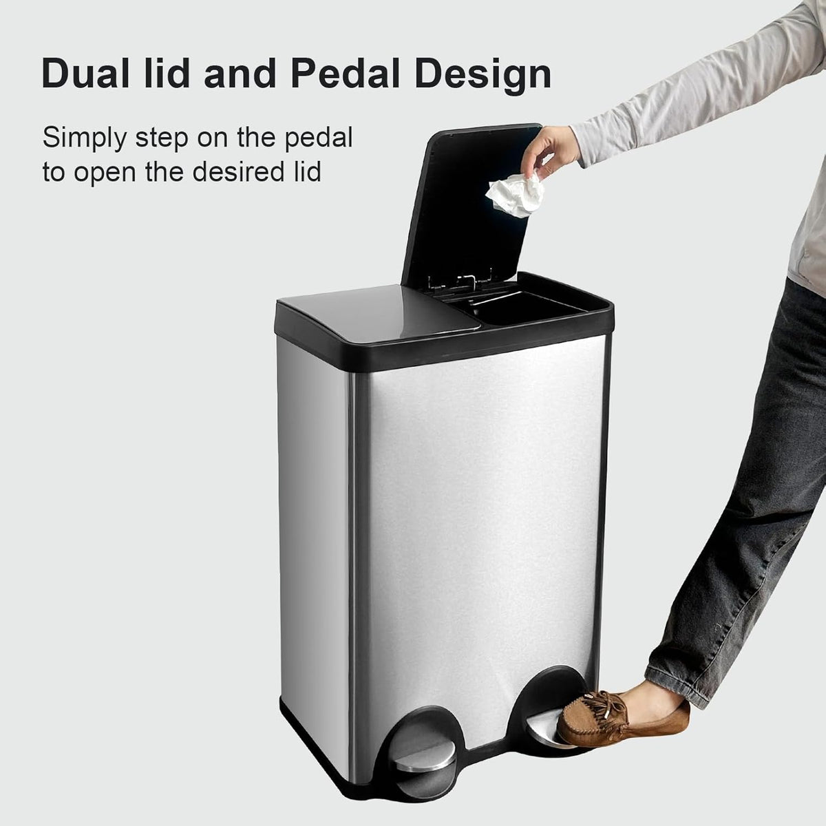 Dual Trash Can, 60 Liter/16 Gallon Dual Bin Trash Can with Lids, Trash and Recycling Bin Combo
