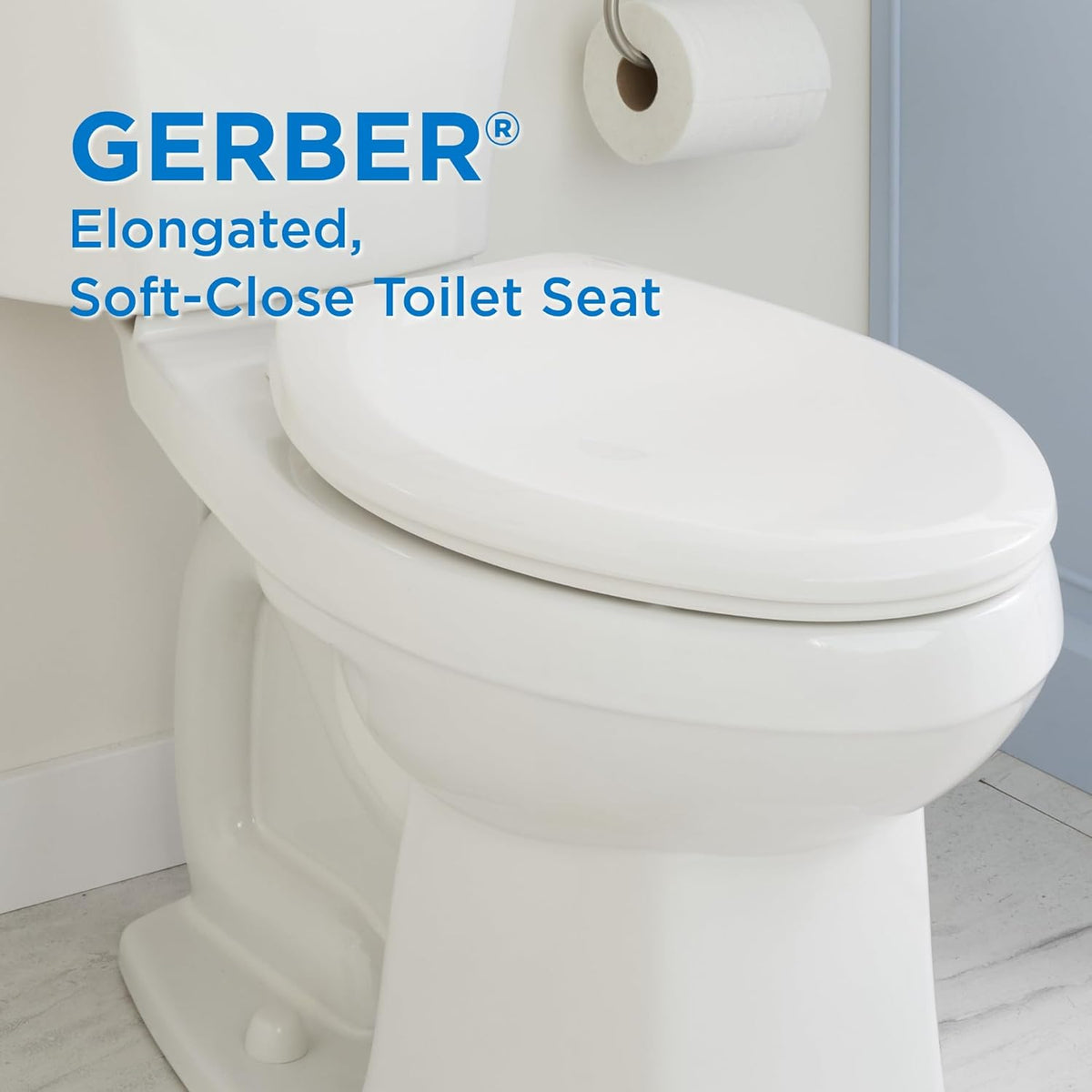 Gerber Universal Elongated Toilet Seat with Cover, Soft Close, Top Mount, Easy Install, Heavy-Duty