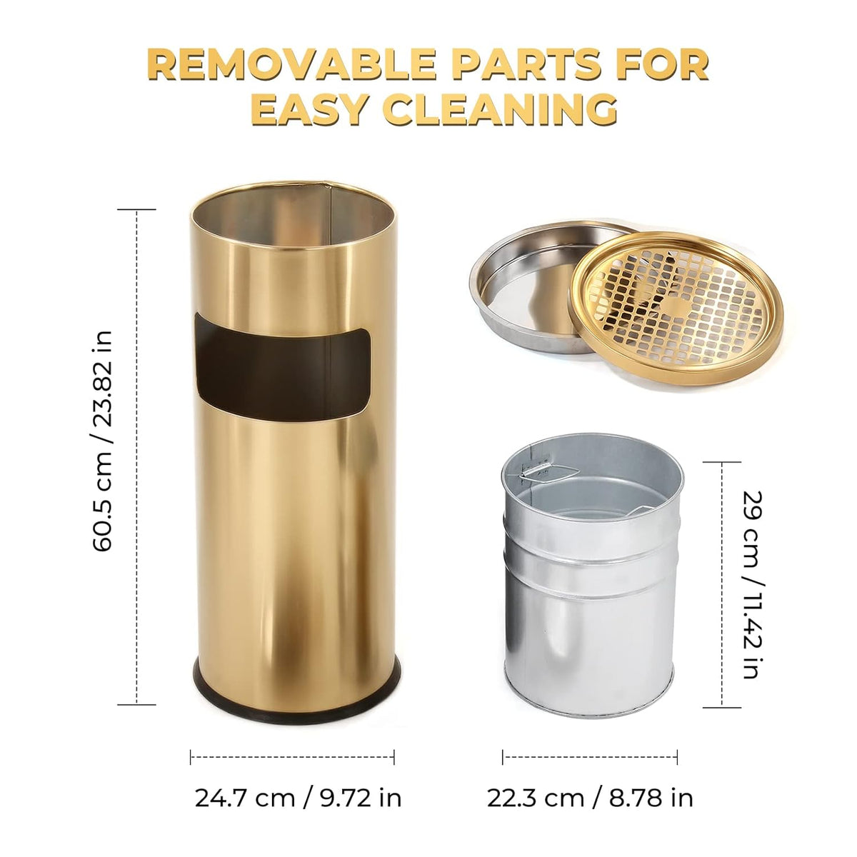 Trash Can Outdoor Waste Container Round Stainless Steel Trash Can with Removable Inner Bucket for