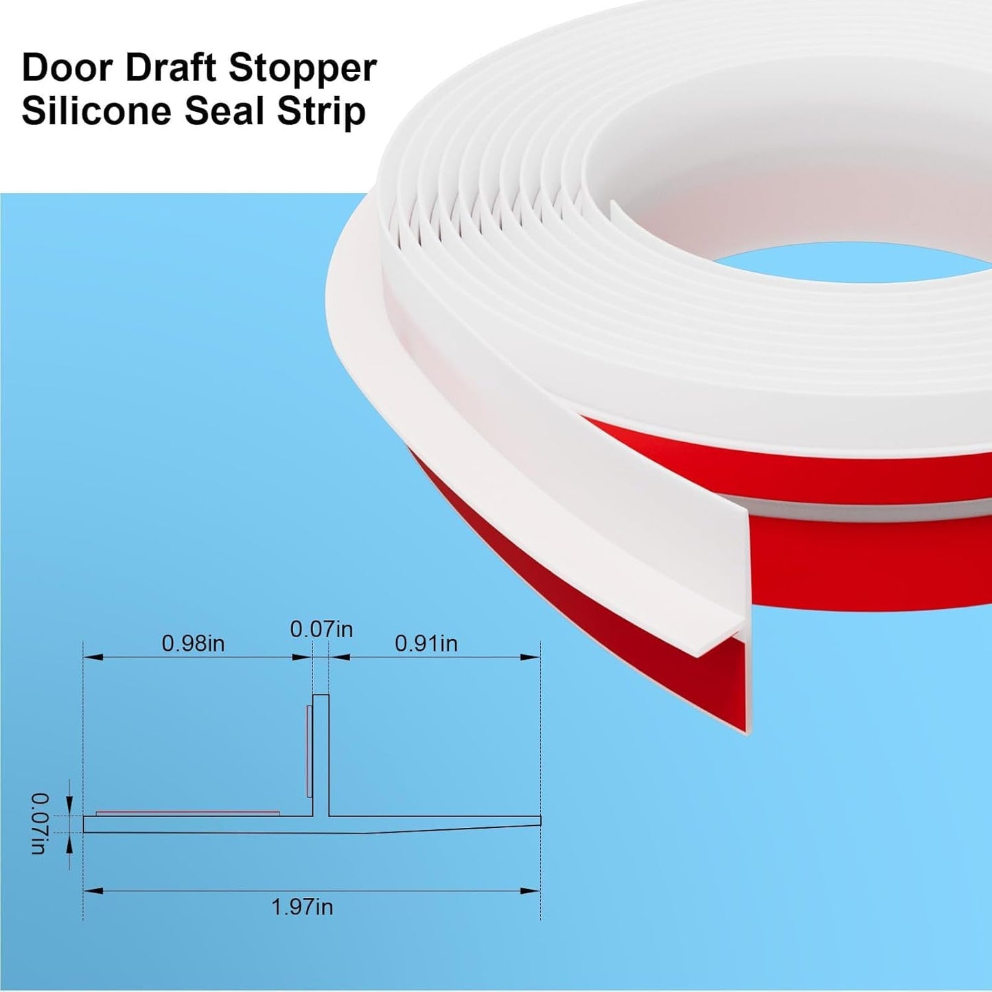 T-Shaped Door Draft Stopper, 1.97 in x 20 Ft Silicone Seal Strip for Windows Gaps, Weather
