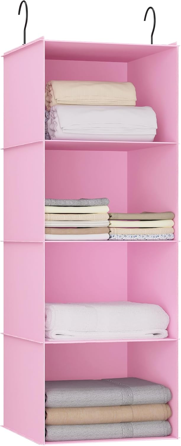 Hanging Closet Organizer, Easy Mount Foldable 4-Shelf Hanging Closet Wardrobe Storage Shelves