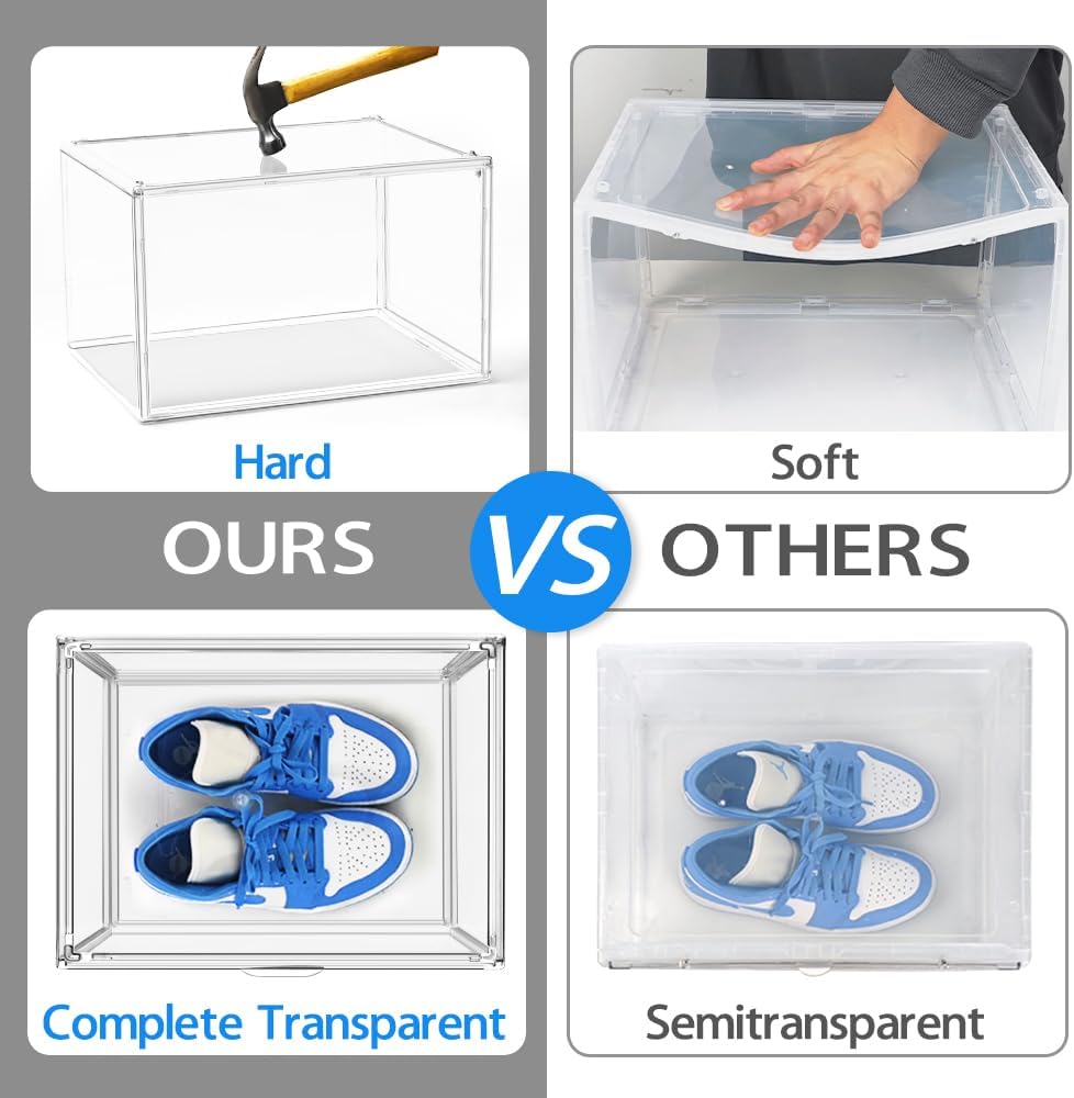 10 Pack Acrylic Shoe Storage Box Clear Plastic Stackable Acrylic Display Case with Magnetic Door