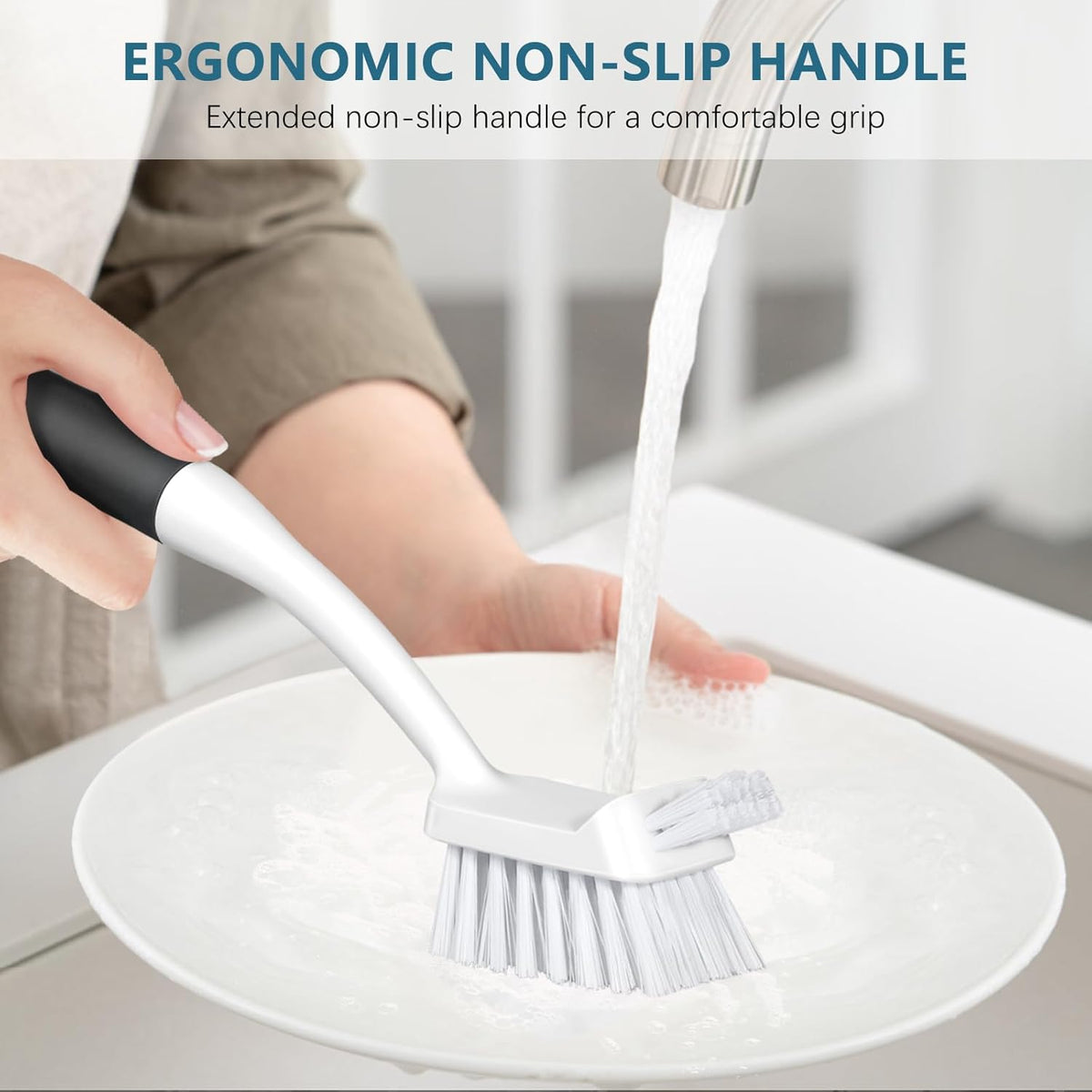 SetSail Dish Brush Set of 3 with Bottle Brush, Dish Scrub Brush with Long Handle Deep Cleaning