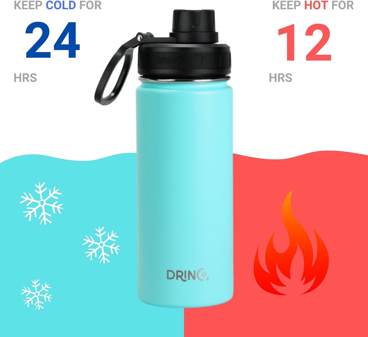 DRINCO Stainless Steel Water Bottle Spout Lid Vacuum Insulated Double Wall Water Bottle Wide Mouth