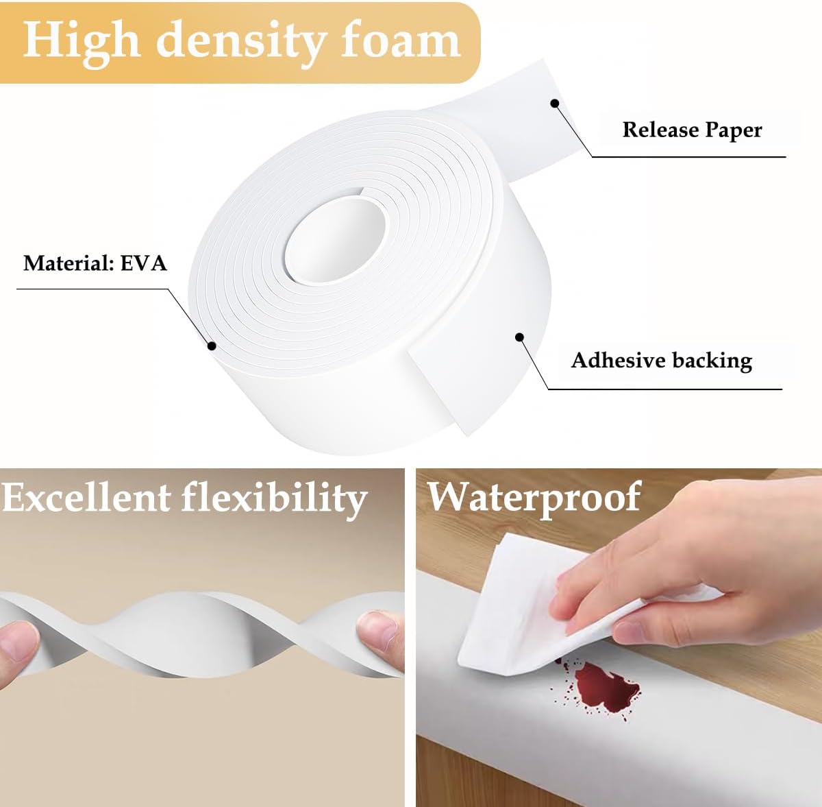 Weather Stripping Door Seal White,2Inch Wide X 1/4 Inch Thick,Air Conditioner Window Seal,Self