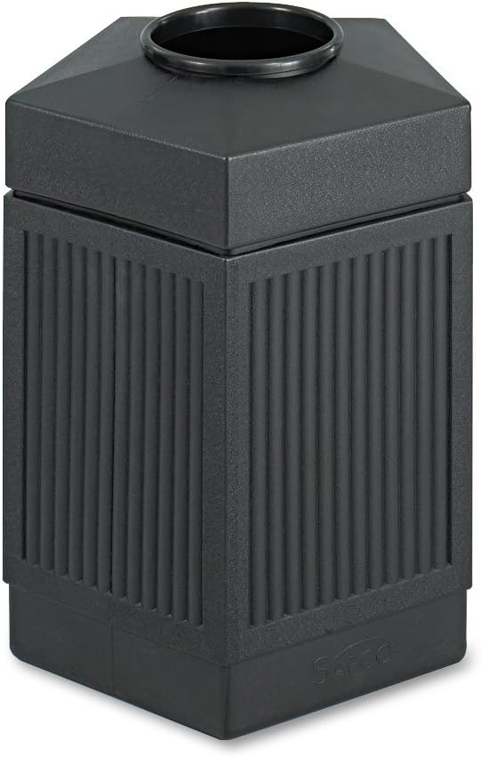 Safco Canmeleon Outdoor-Indoor Open Top Pentagon Trash Can 9486BL, Black, Decorative Fluted Panels
