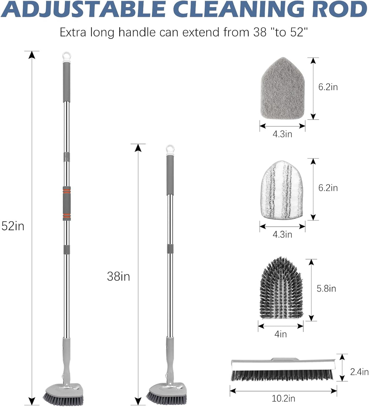 SetSail 4-in-1 Tile Tub Floor Scrubber with 52-inch Long Adjustable Handle Shower Cleaner Brush