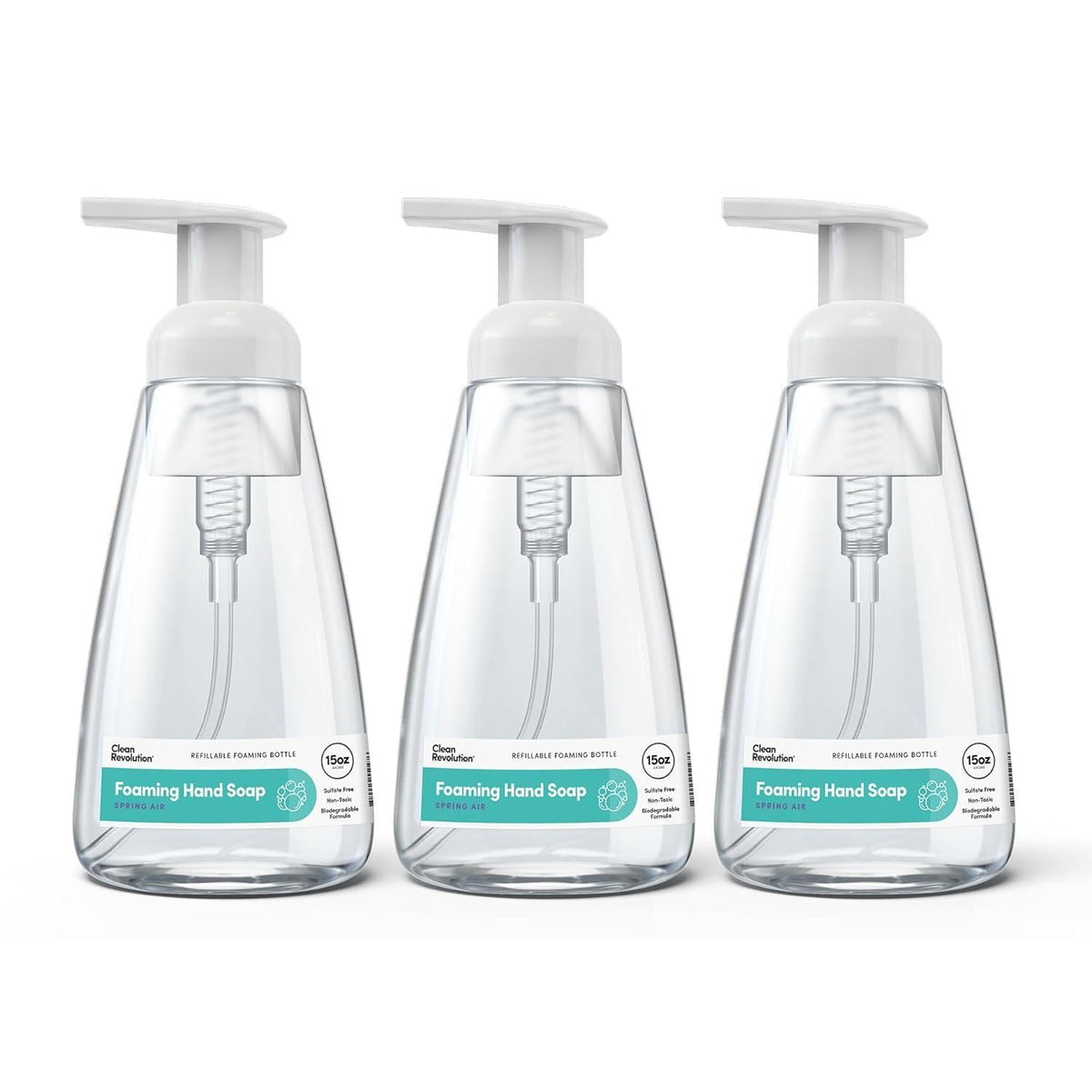 Clean Revolution Ready to Use Foaming Hand Soap | Three Pack | Jumbo 15oz Bottles | Gentle