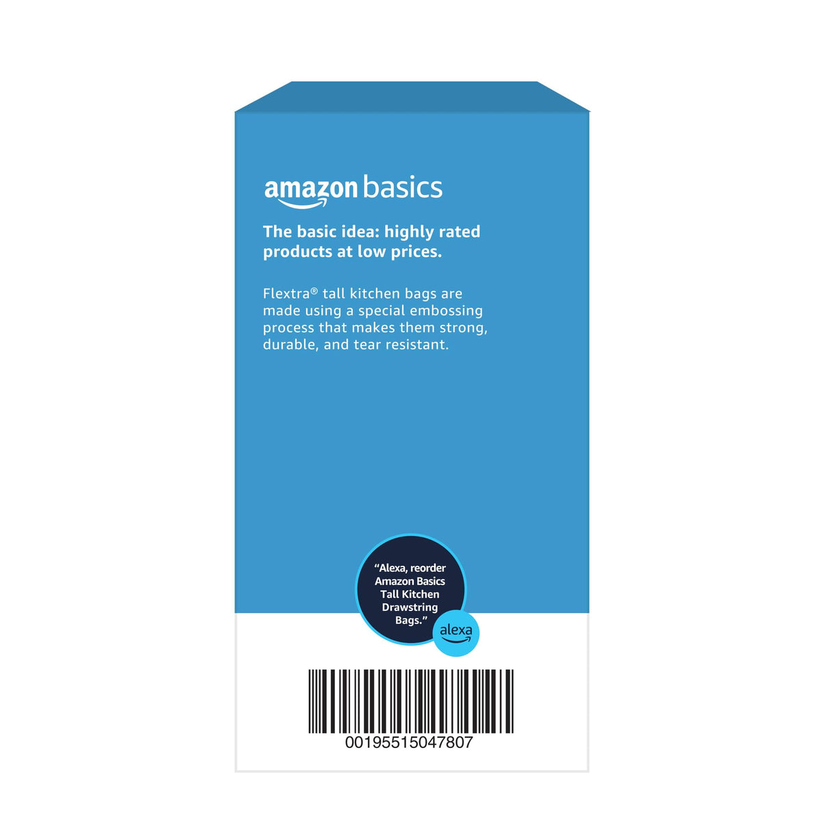 Amazon Basics 13 Gallon Tall Kitchen Drawstring Trash Bags, Flextra Strength, Tear Resistant, 10%
