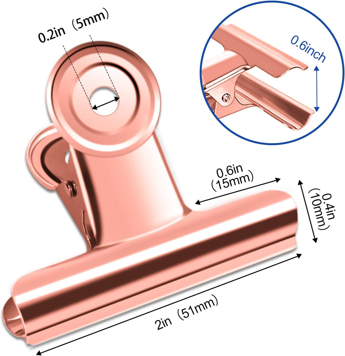 20 Pack Large Metal Hinge Rose Gold Clips 51mm for Crafts, Photos, Drawing, Food Bags at Home