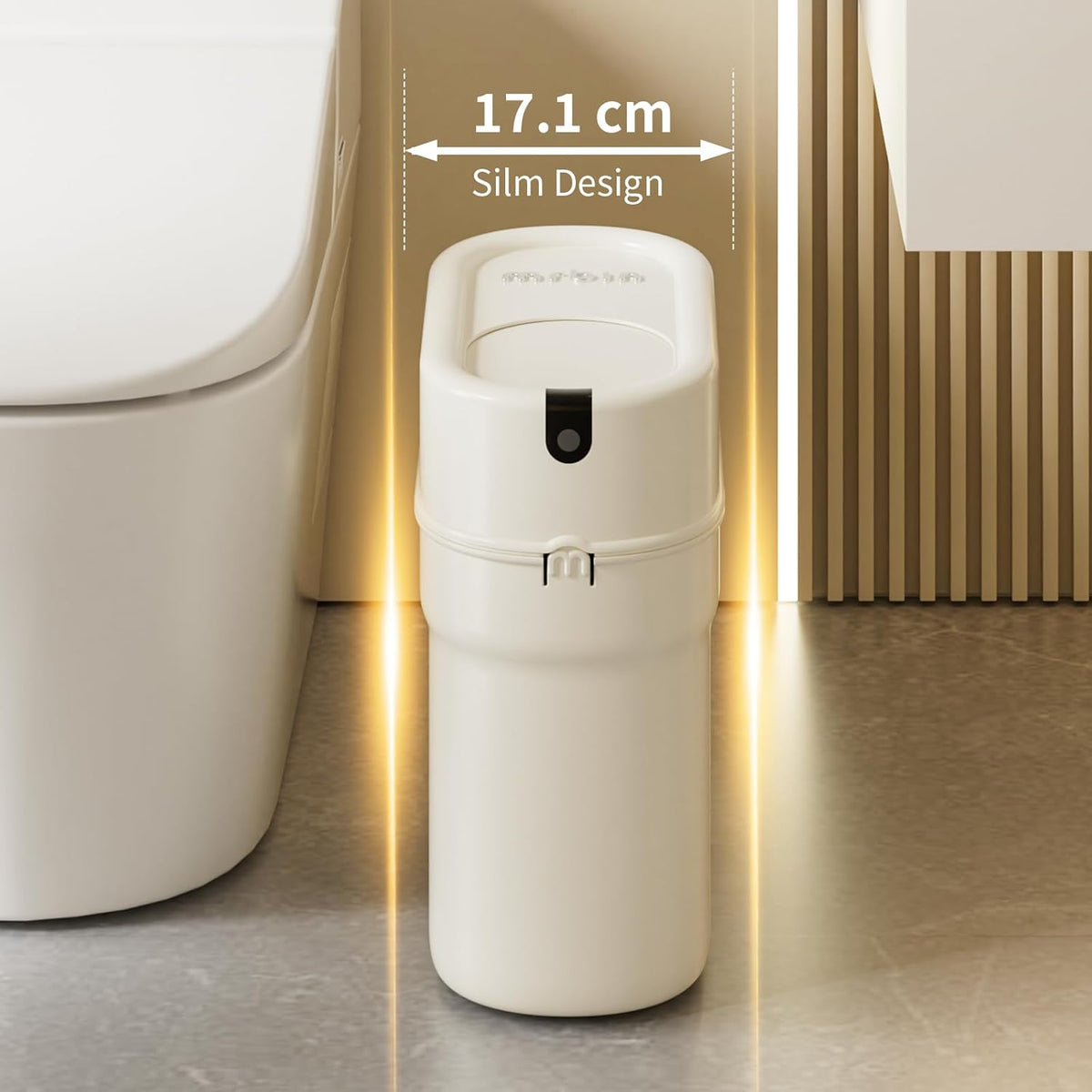 MRBIN Slim Automatic Bathroom Trash Can, 10L/2.6gal Touchless Pull Out Bagging Motion Sensor Waste