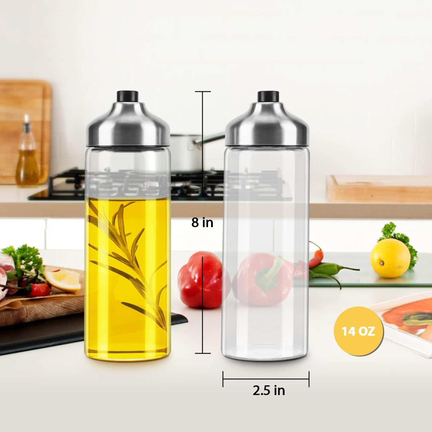Aelga Olive Oil Dispenser - 14 OZ Glass Oil and Vinegar Dispenser Bottles Set for Kitchen No