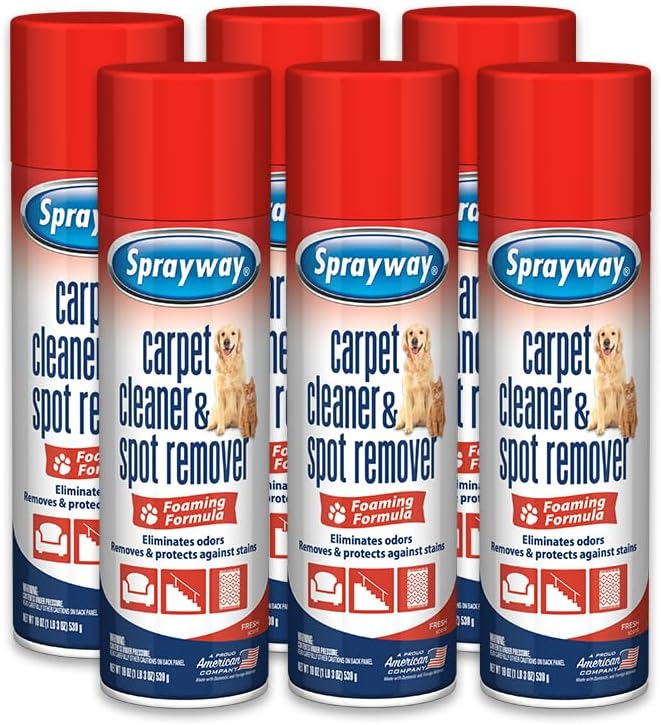 Sprayway Carpet Cleaner (Pet), 19oz, Pack of 6 | Removes Pet Stains & Odors, Foaming Action | Deep