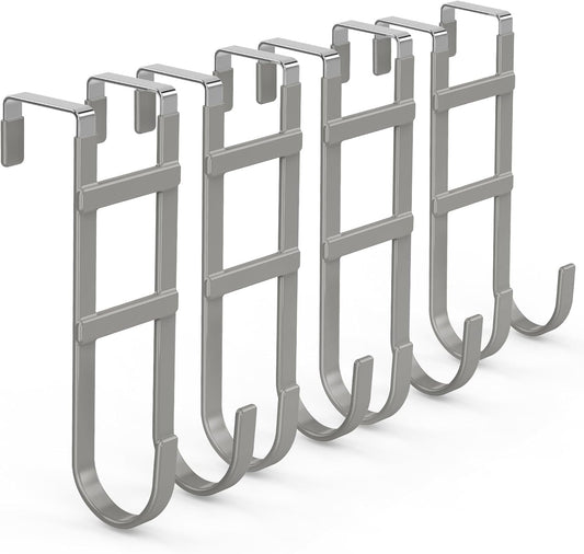 FYY Over The Door Hooks - 4 Pack Heavy Duty Dual-Hook Organizer Hanger with Non-Slip Rubber for