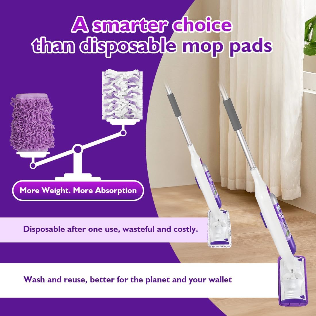 Reusable Mop Pads for Swiffer PowerMop, 8 Pack Microfiber Mop Pad Refill with Scrubber Strips for