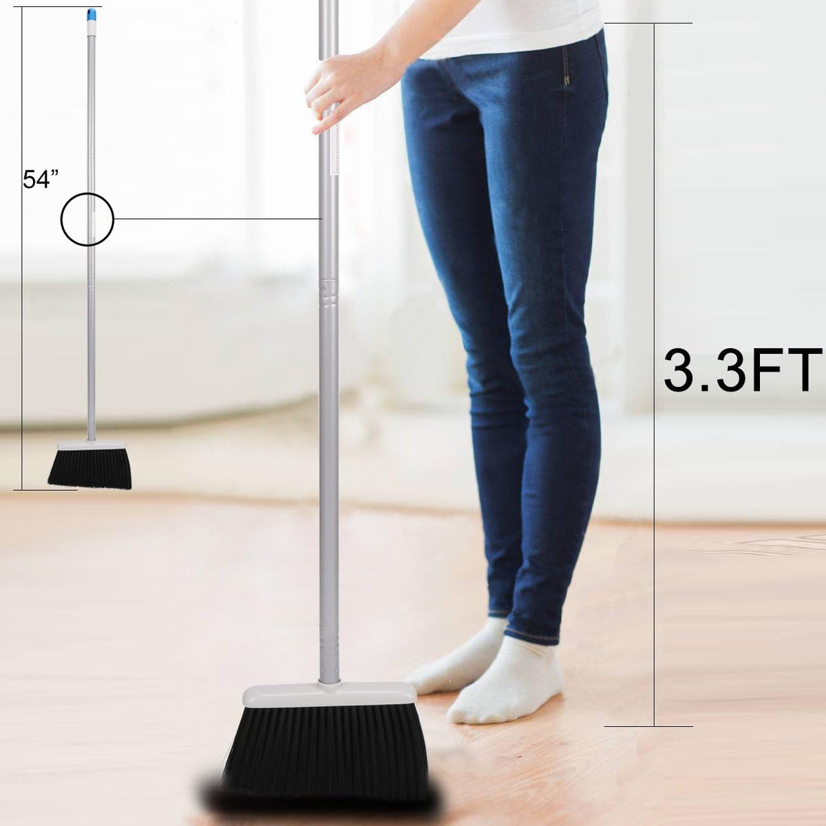 TreeLen Long Handle Broom and Dustpan Set,Upright Dust Pan Combo for Home, Kitchen, Room, Office