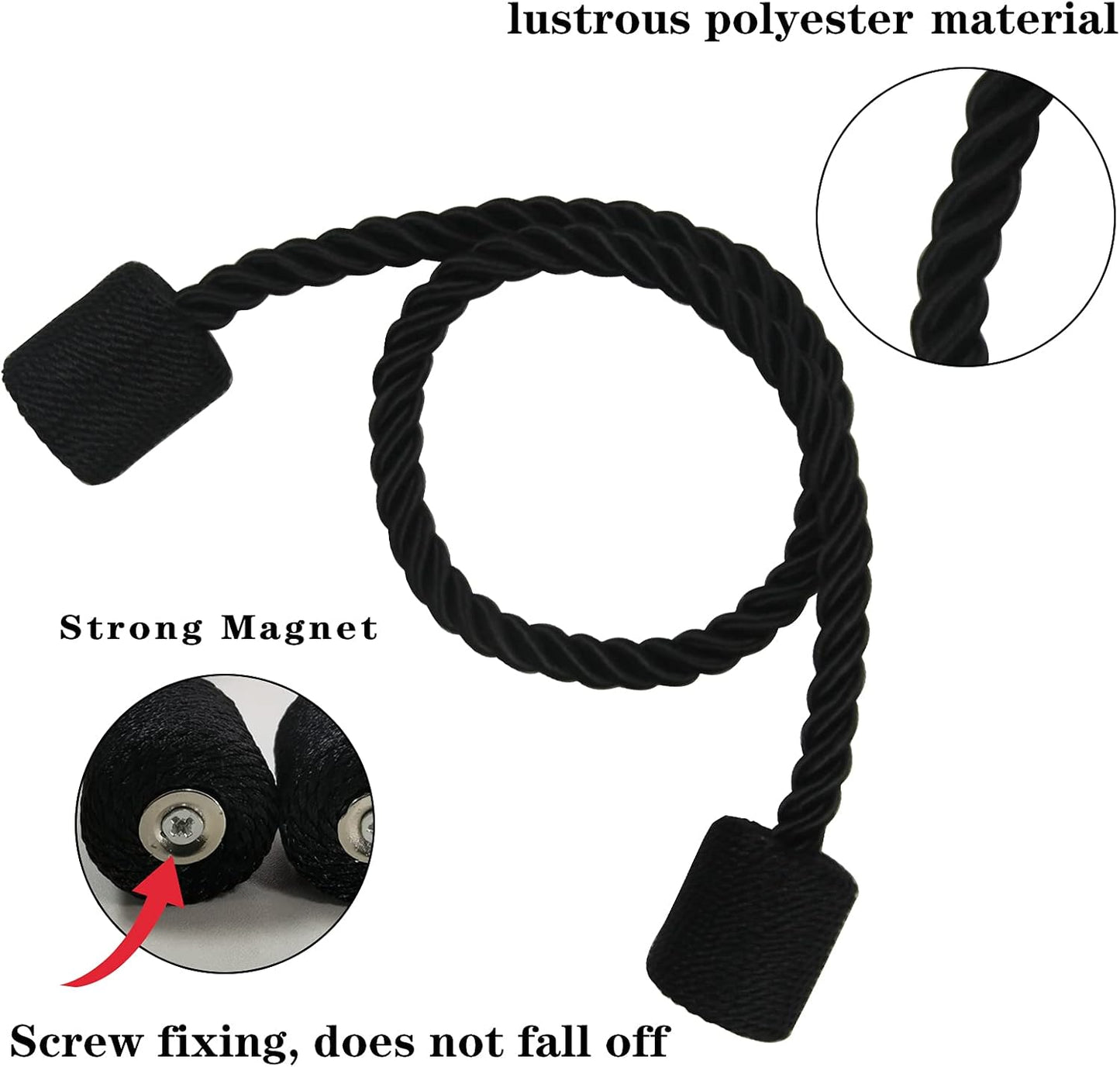 2 Pack Black Strong Magnetic Curtain Tiebacks Outdoor Elegant Decorative Tie Backs Modern Rope