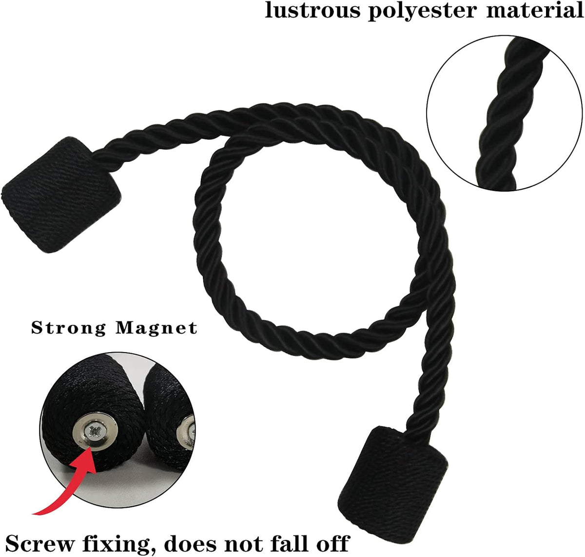 2 Pack Black Strong Magnetic Curtain Tiebacks Outdoor Elegant Decorative Tie Backs Modern Rope