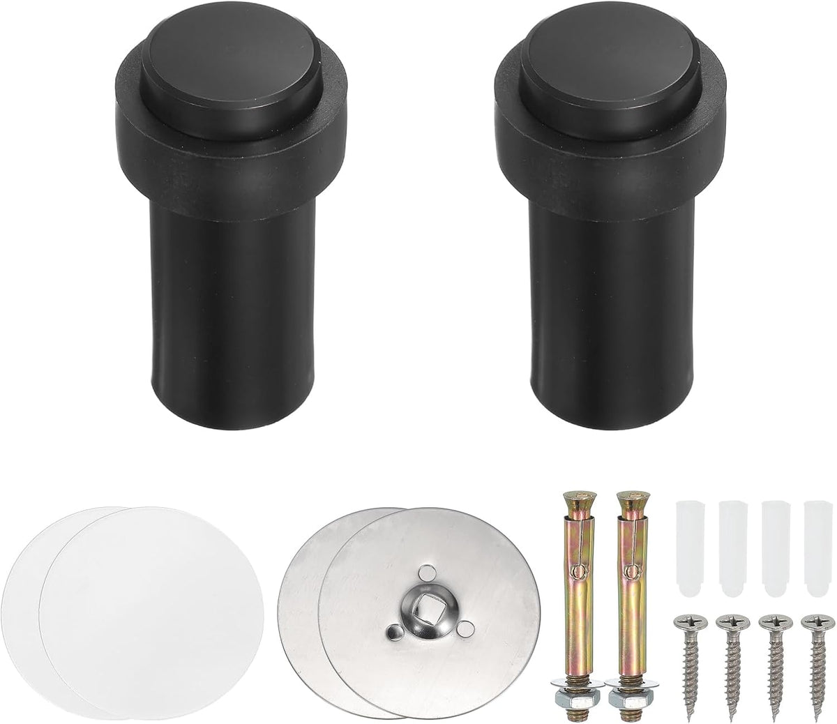 PATIKIL 2Set Round Door Stoppers, 80mm Stainless Steel Door Stop Doorstop Wedge Metal Cylinder Self