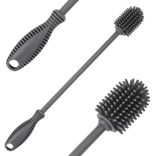 Silicone Bottle Brush with Long Handle, 12.5" Bottle Cleaning Brush, Gray