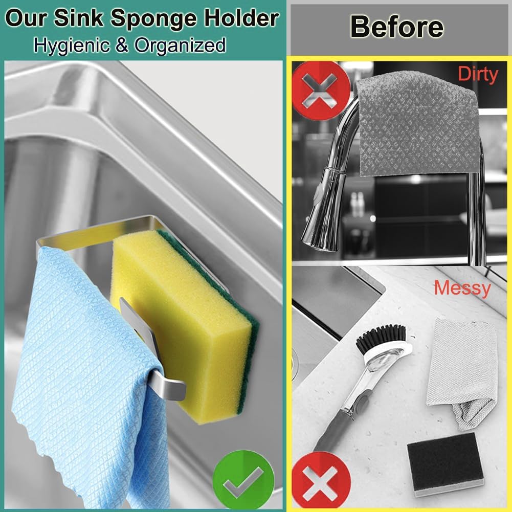 Sponge Holder for Kitchen Sink, Kitchen Sink Caddy, 2 in 1 Kitchen Sink Organizer Sponge Caddy