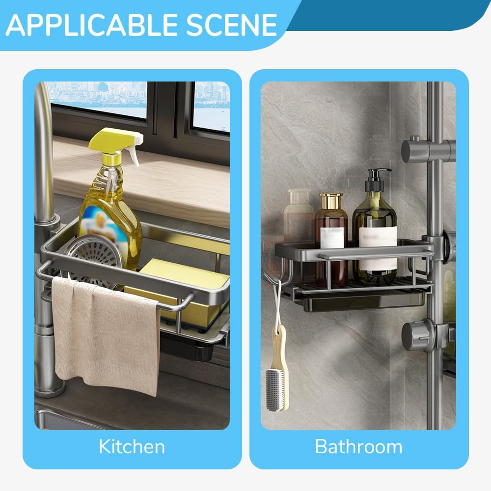 Sink Organizer Rack for Kitchen and Bathroom, 2024 New Kitchen Sink Faucet Organizer with Drip Tray