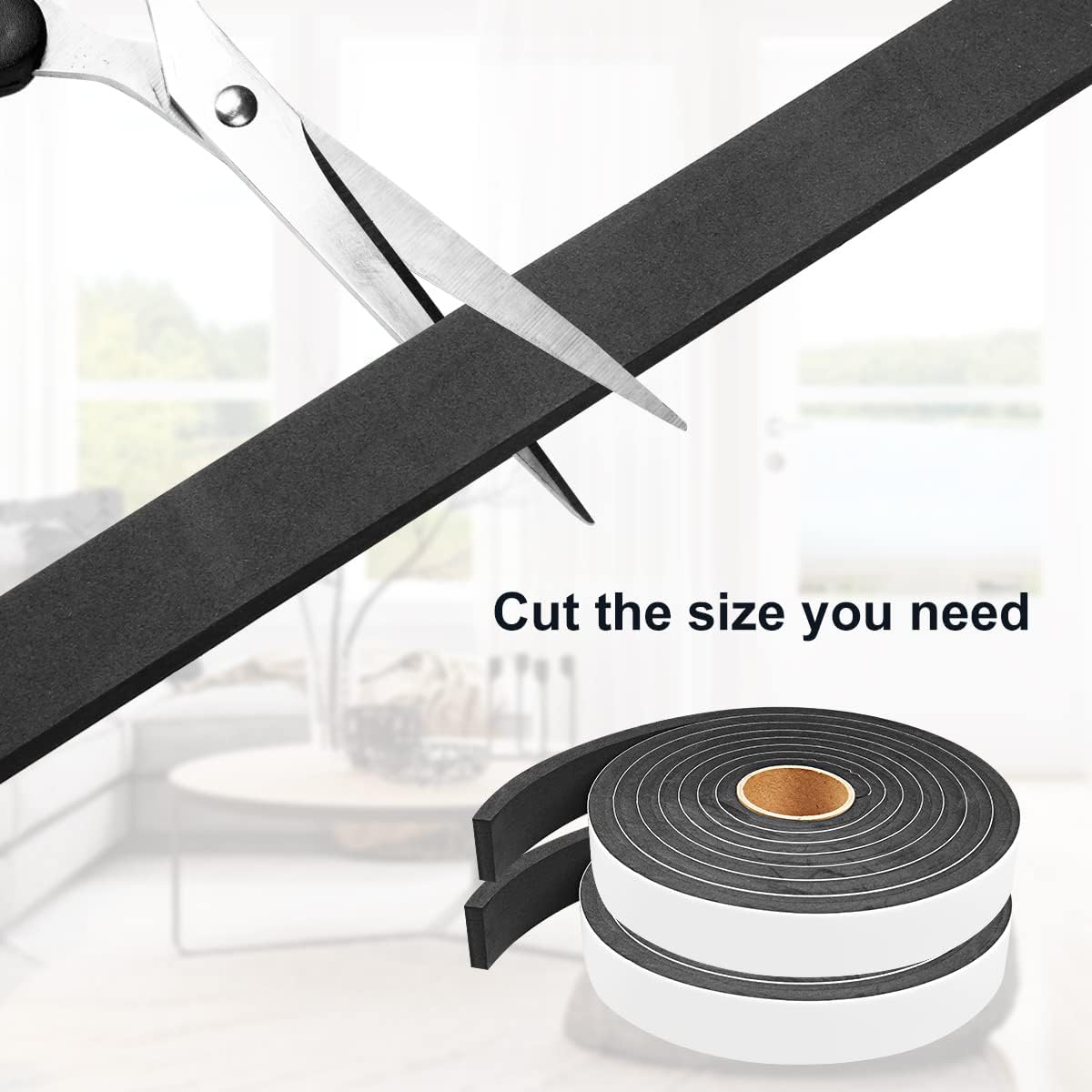 2 Rolls Weather Stripping Door Seal, 1''W x 3/8'' T Foam Tape Single Sided, Adhesive Closed Cell