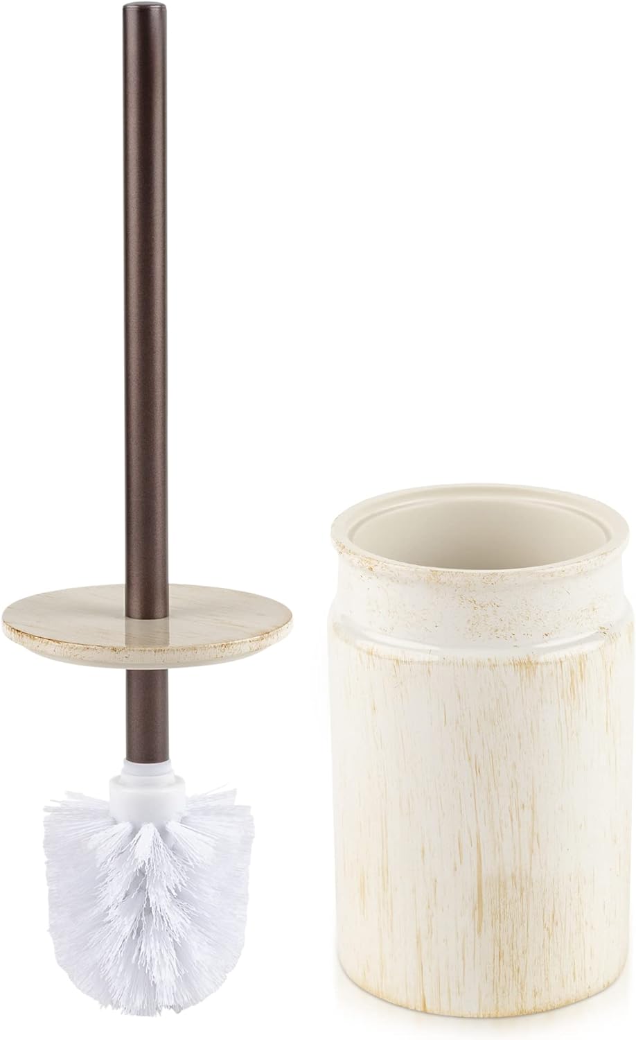 Creative Scents Rustic Luxe Toilet Brush and Holder Set - Beige Toilet Bowl Cleaner Brush with