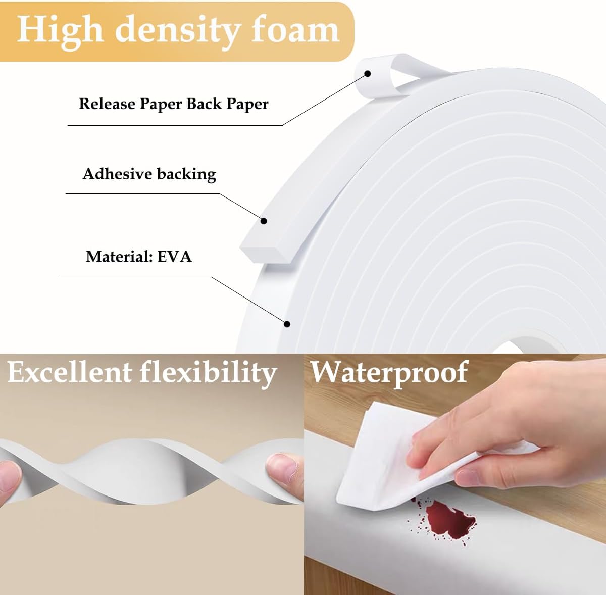 Weather Stripping Door Seal White,1/2Inch Wide X 1/4 Inch Thick,Air Conditioner Window Seal,Self