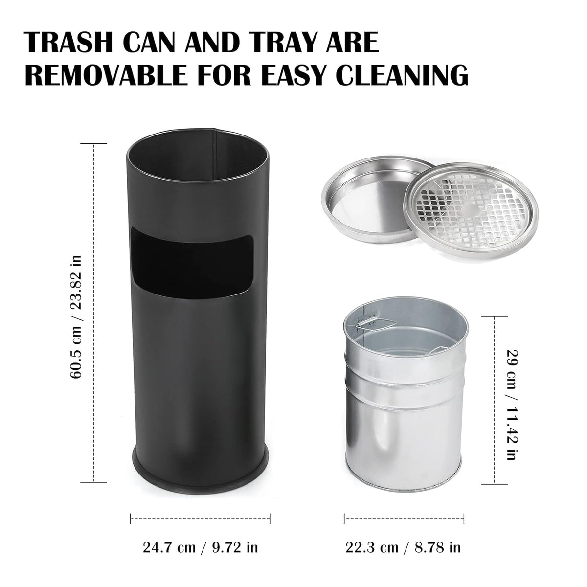 Trash Can Outdoor Waste Container Round Stainless Steel Trash Can with Removable Inner Bucket for