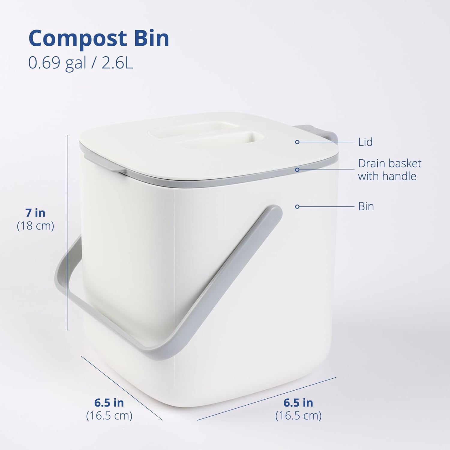 Blue Ginkgo Kitchen Compost Bin [2.6L / 0.69 GAL] – Filter-Free, Odor-Tight Countertop Food Waste