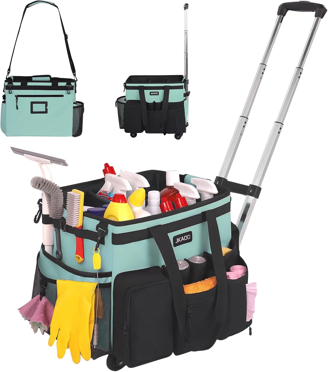 Large Rolling Cleaning Caddy Bag with Detachable Trolley, Waterproof Cleaning Caddy on Wheels for