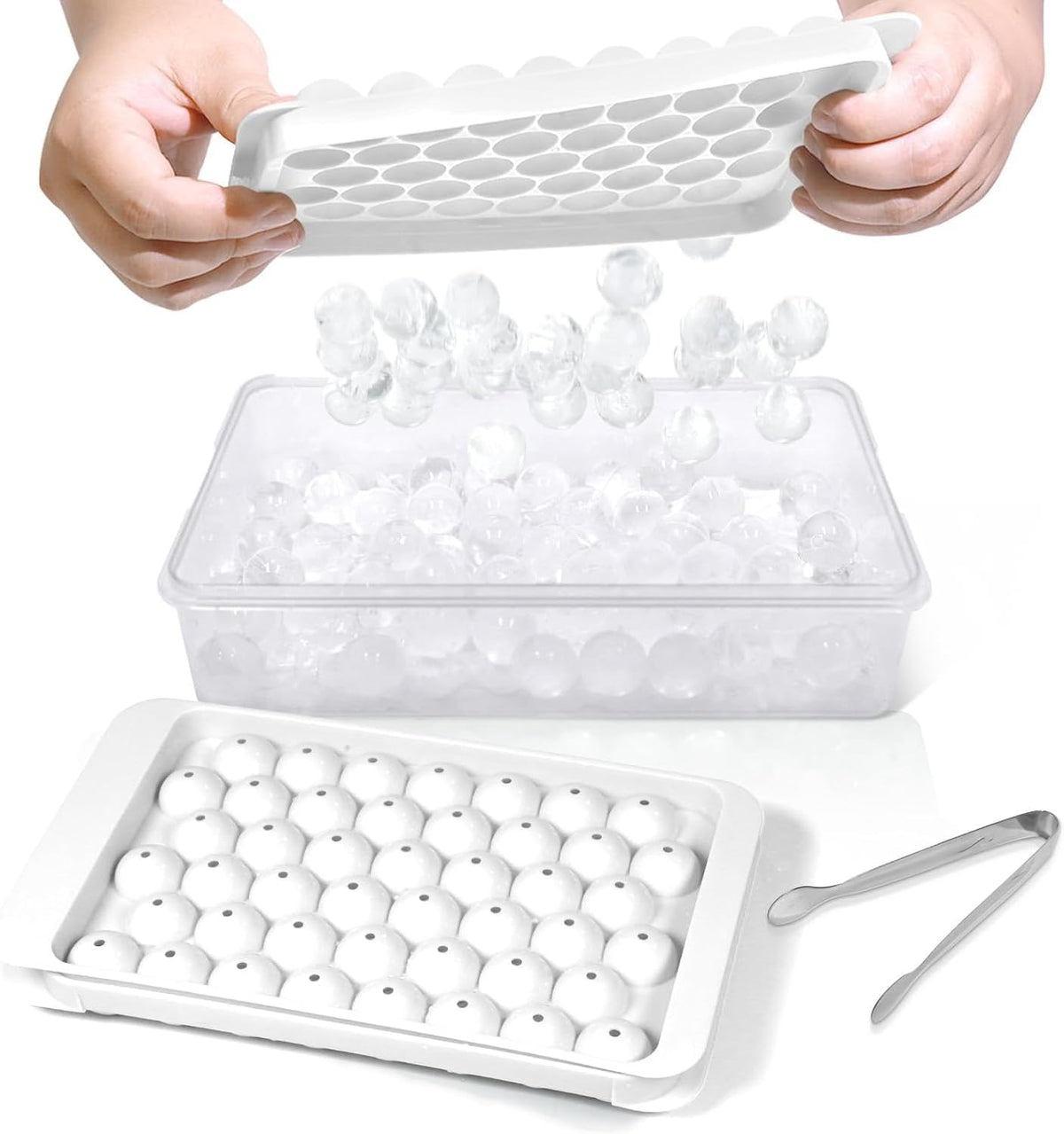 WIBIMEN Ice Cube Tray with Lid and Bin - Round Ice Trays for Freezer with Lid - Ice Cube Trays for