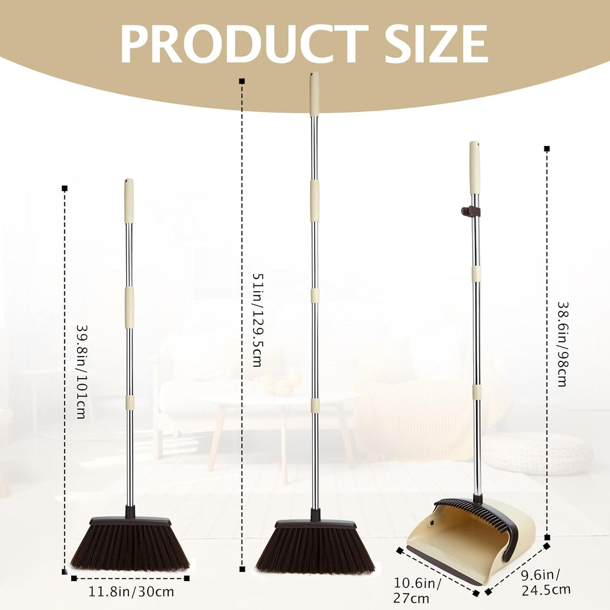 Broom and Dustpan Set with Long Handle, Heavy Dust Broom and Dustpan Combo for Home，Kitchen