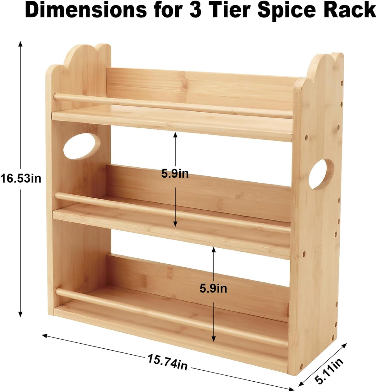3 Tier Bamboo Spice Rack, Spice Rack Organizer, Seasoning Jars Rack Shelf Spice Organizer for
